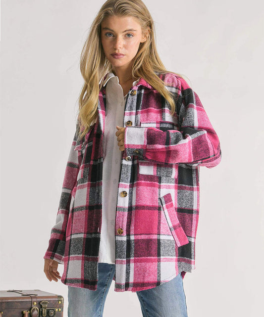 GRACIE -  Plaid Charm Oversized Shirt Jacket