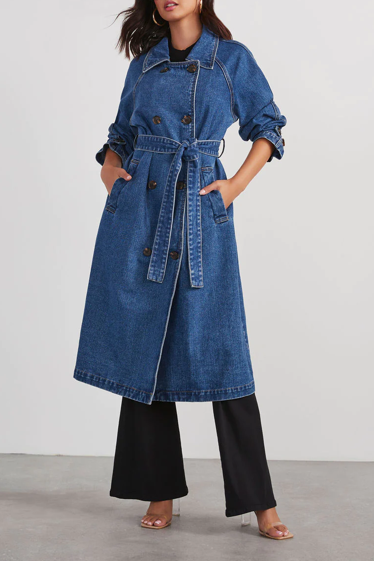 NEMU -  Women's Long Denim Trench Coat