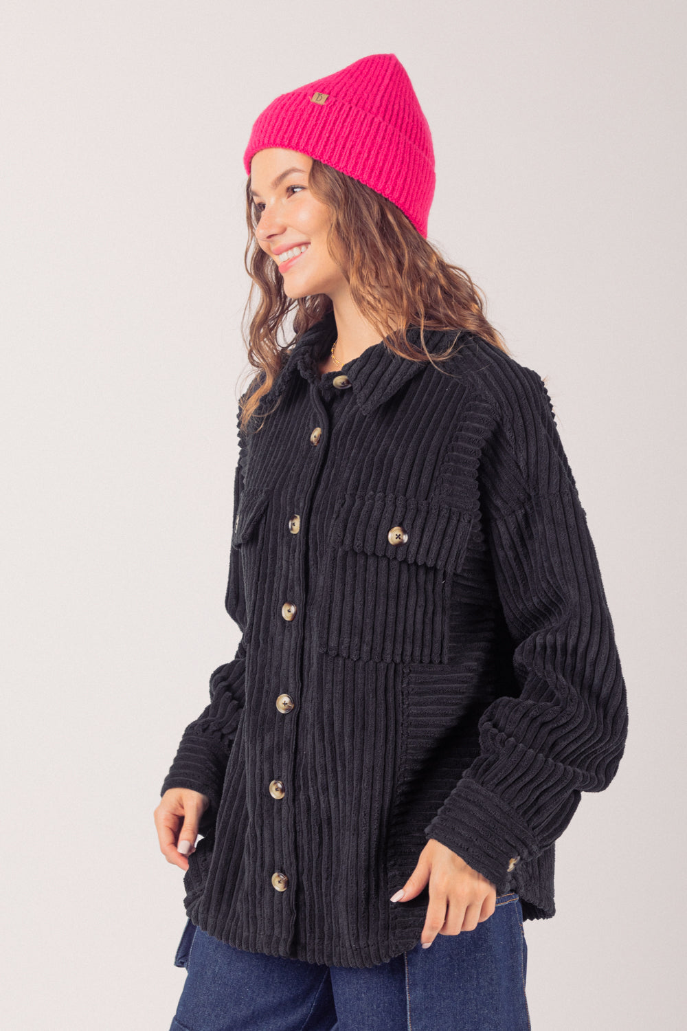 QANA -  Autumn Corduroy Textured Button-Up Jacket