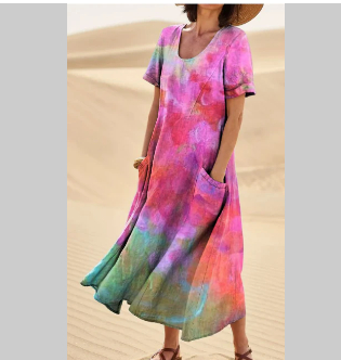 Vintage Marble Art Print Chic V-Neck Long Sleeve Elegant Flowing Long Dress