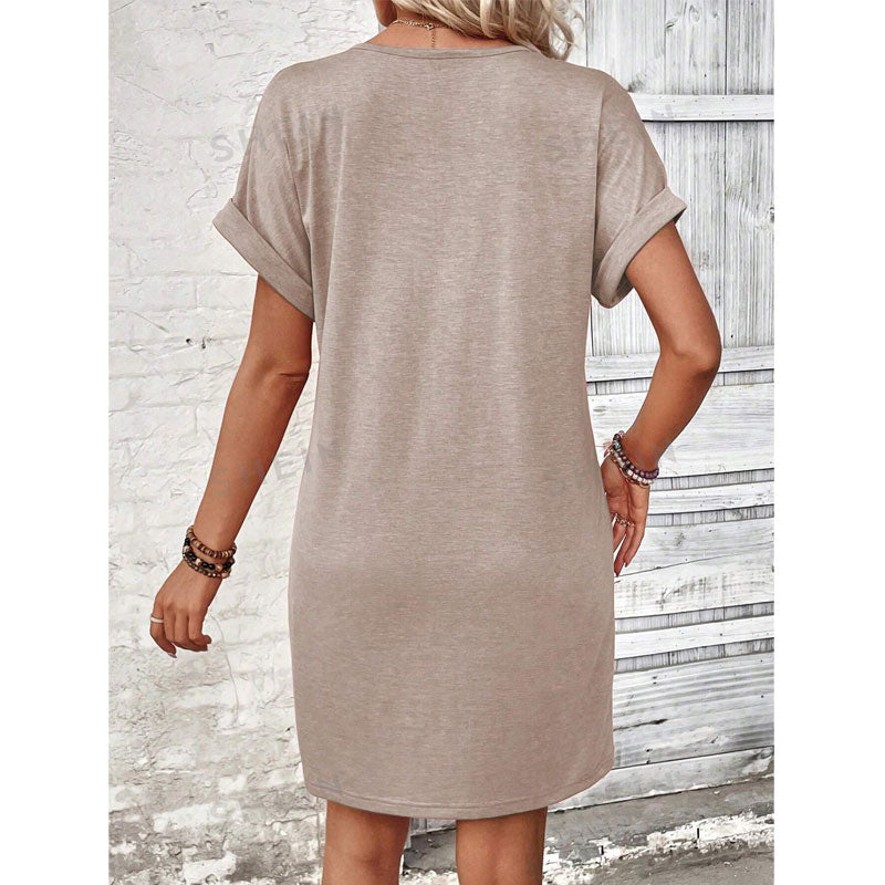 V Neck Button Short Sleeve Summer Casual Dresses