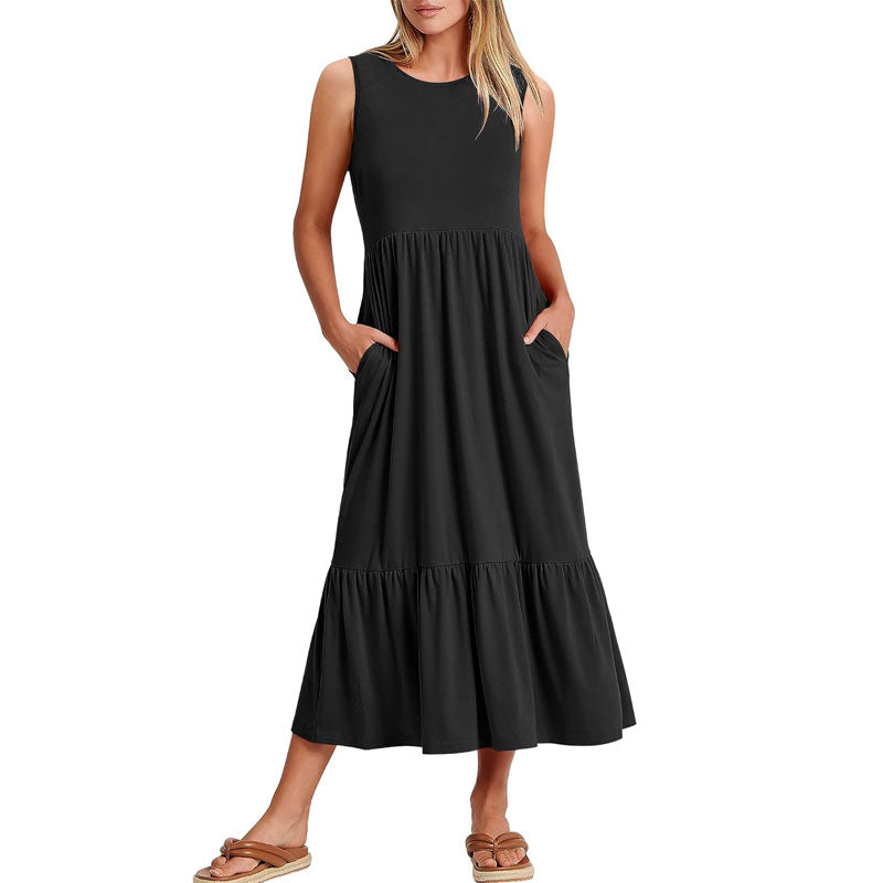 Women Summer Casual Sleeveless Pocket Sundress Maxi Long Beach Dresses