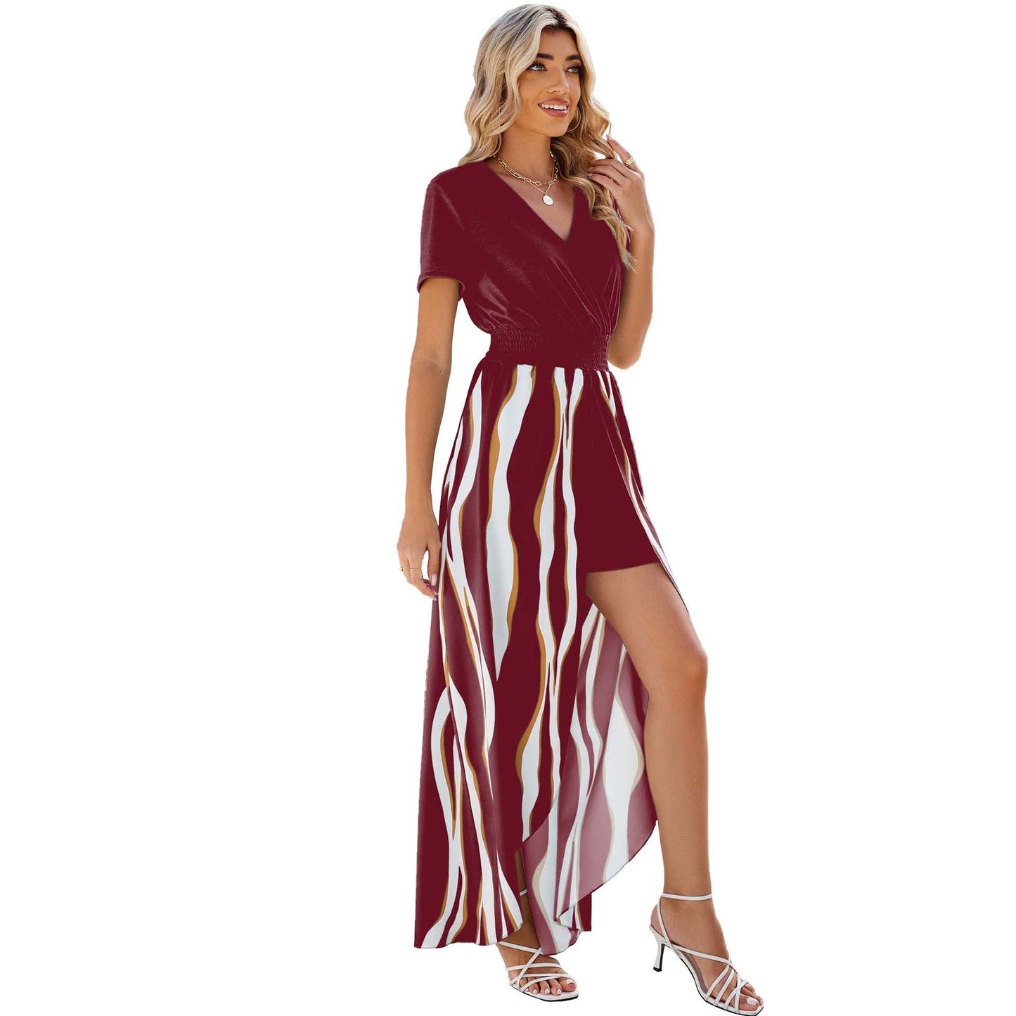 V Neck Patchwork Split Long Dresses