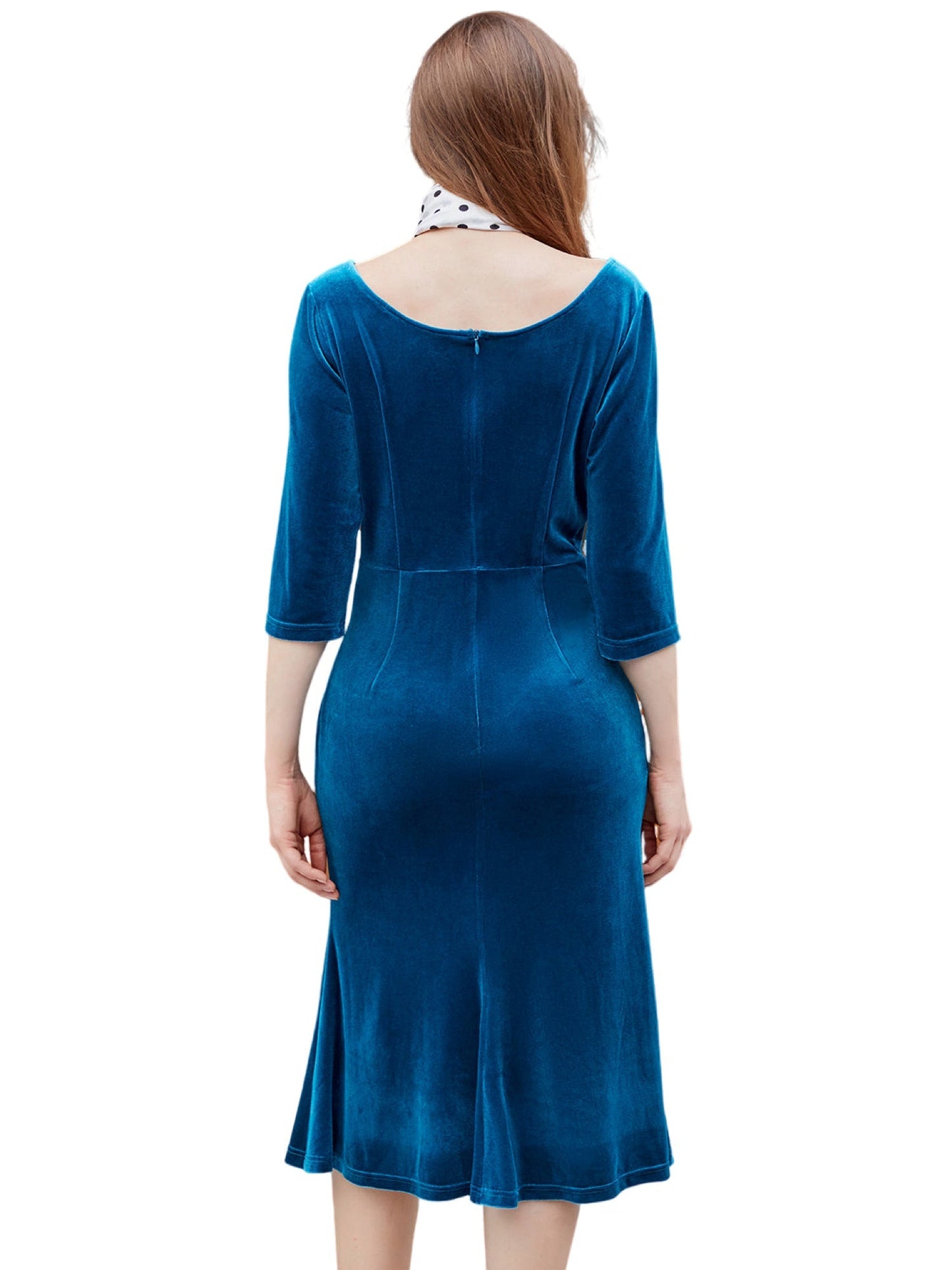 Velvet Column Square Neck Half Sleeves-Dress-GD101820