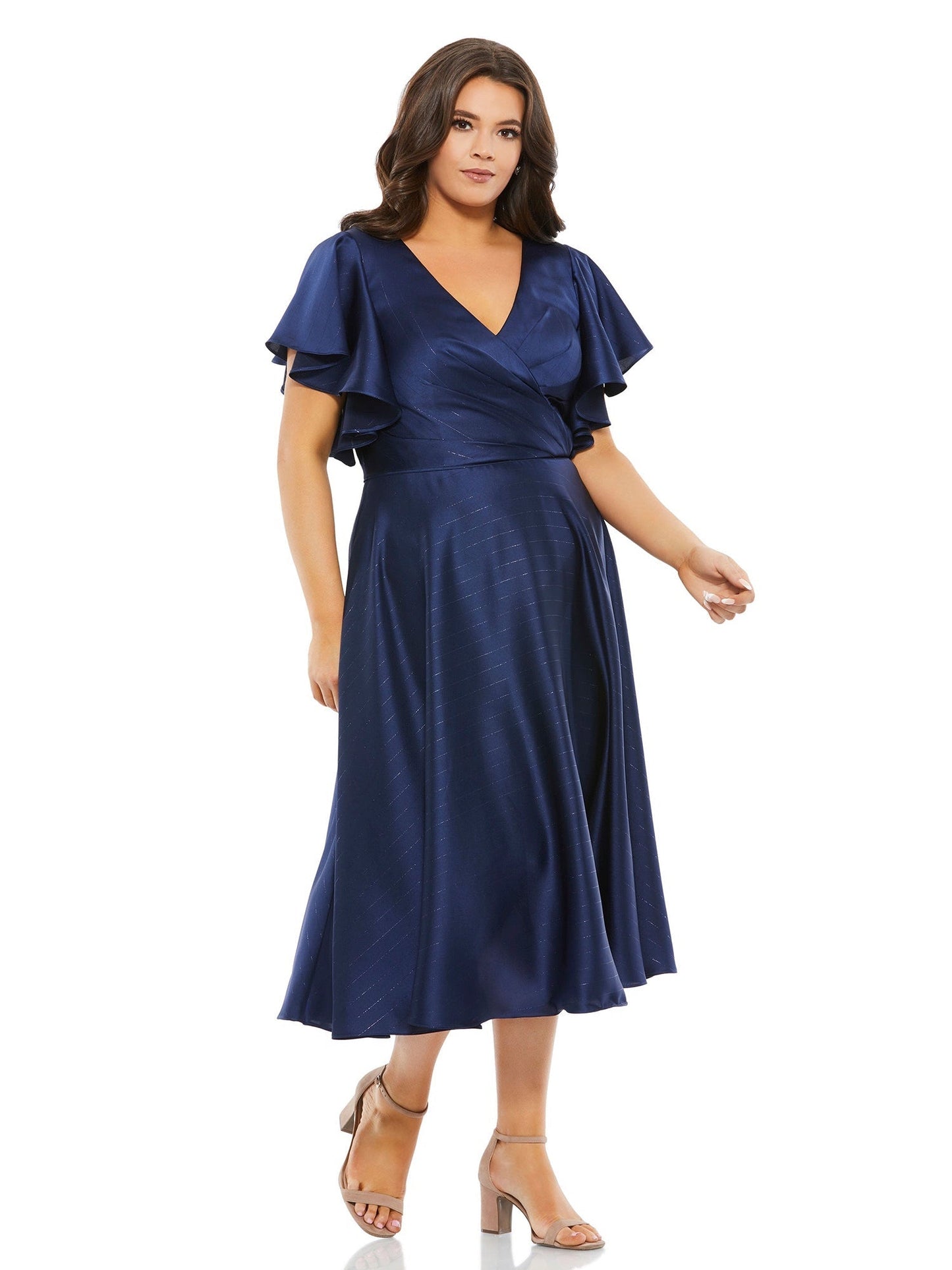 Satin A-Line V-Neck Puff Sleeves-Dress-GD101826