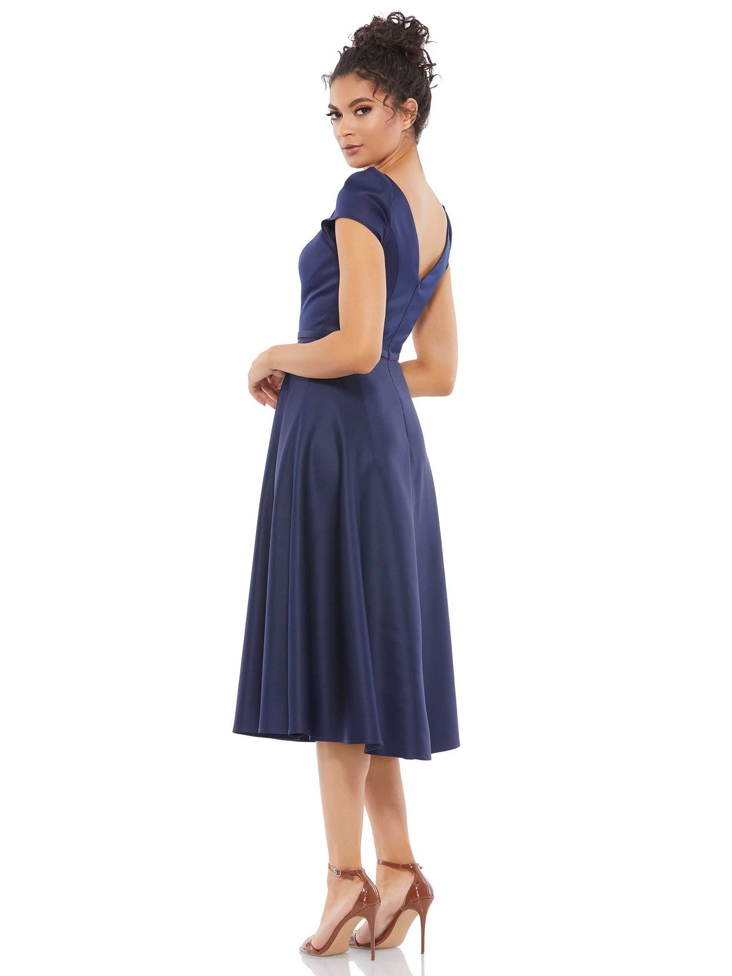 Satin A-Line Boat Neck Cap Sleeves Dress-GD101834