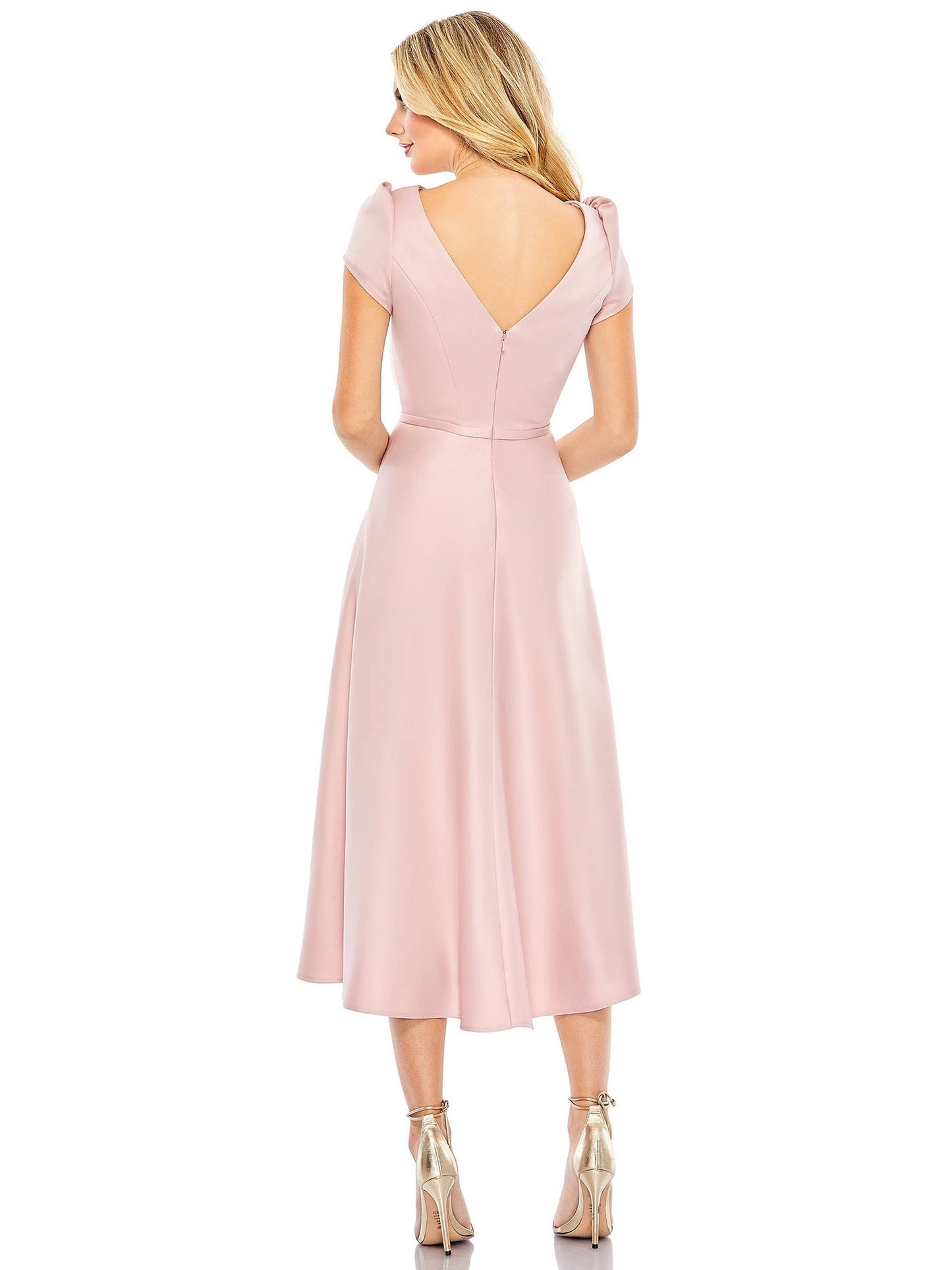 Satin A-Line Boat Neck Cap Sleeves Dress-GD101834