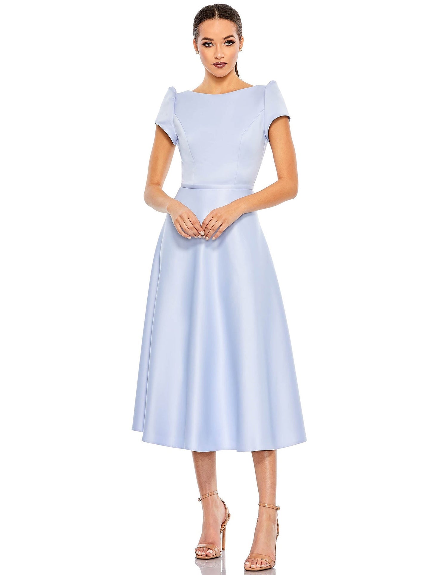 Satin A-Line Boat Neck Cap Sleeves Dress-GD101834