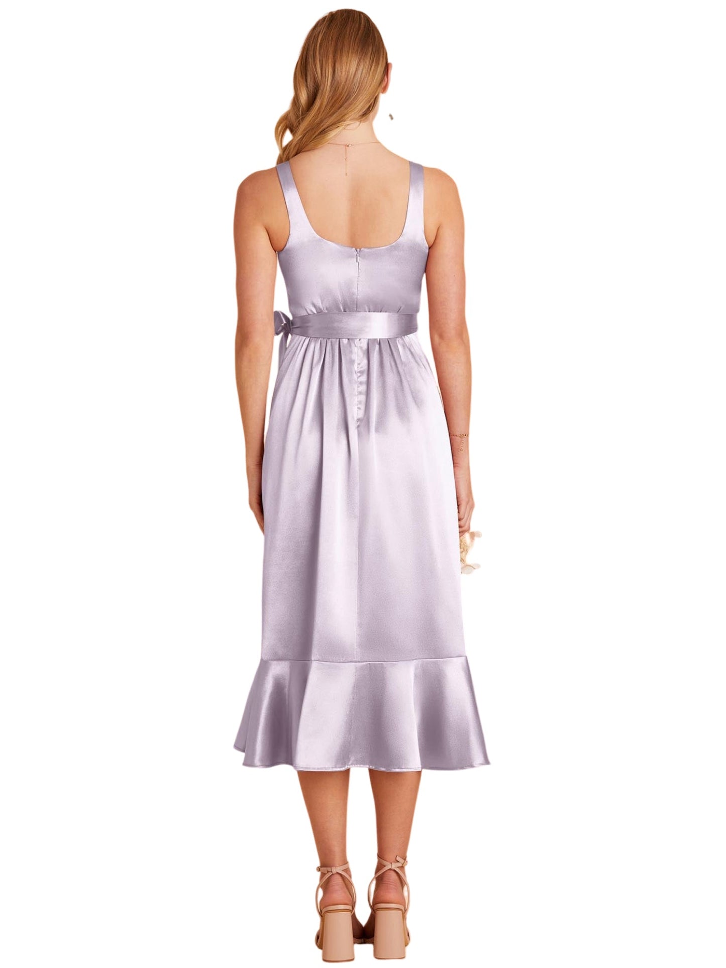 Strech Satin A-Line Boat Neck Sleeveless-Dress-GD101848