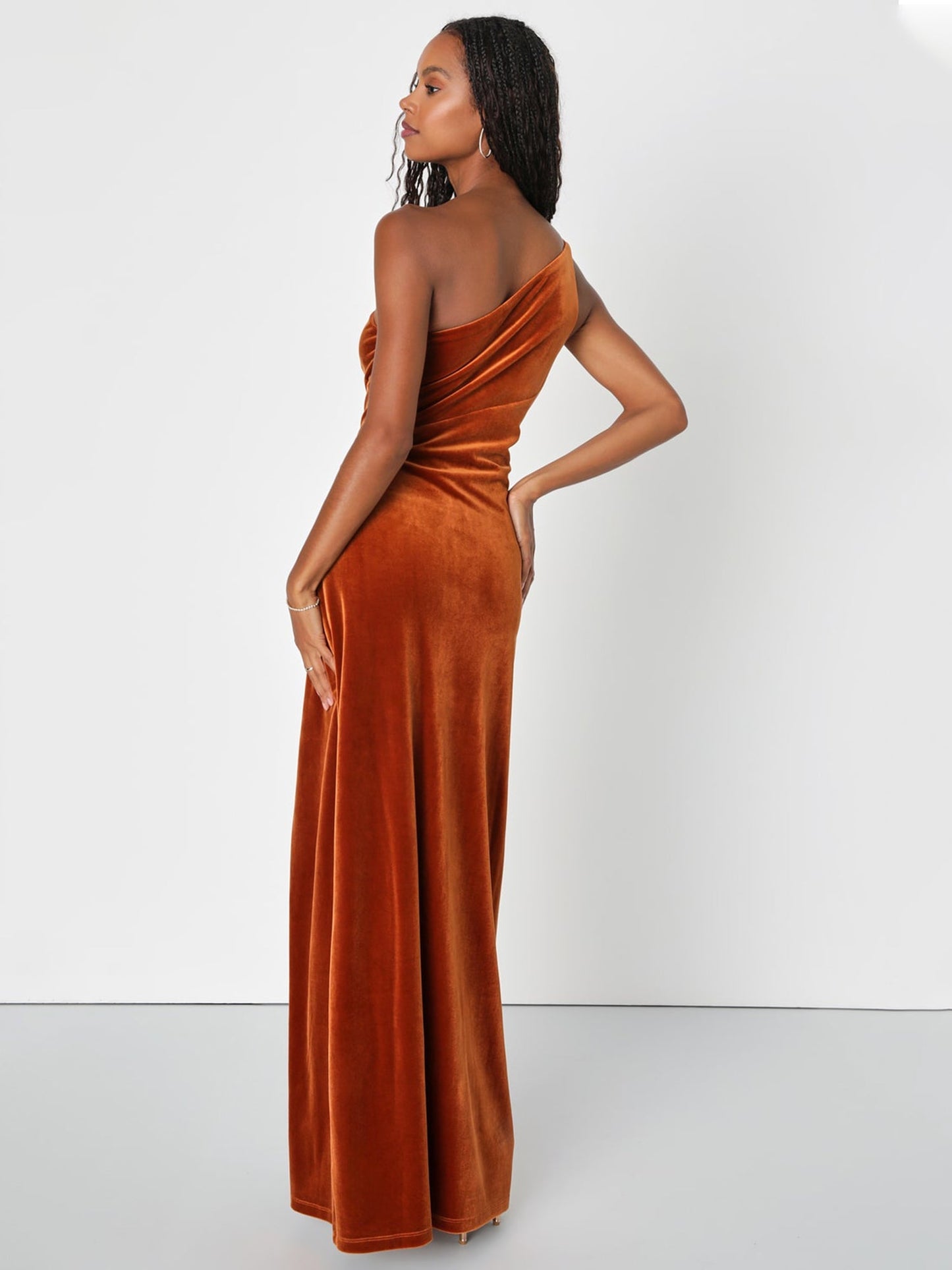 Velvet Column One Shoulder Sleeveless-Dress-GD101853