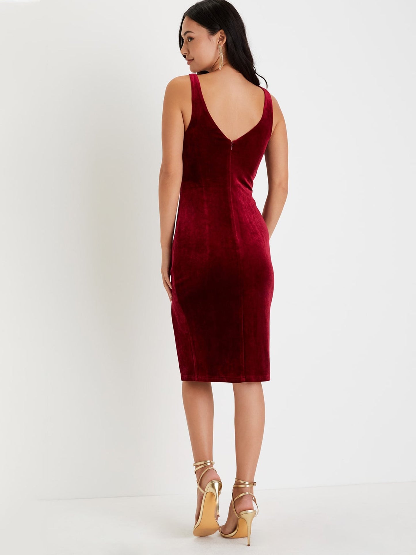 Velvet Sheath V-Neck Sleeveless-Dress-GD101855