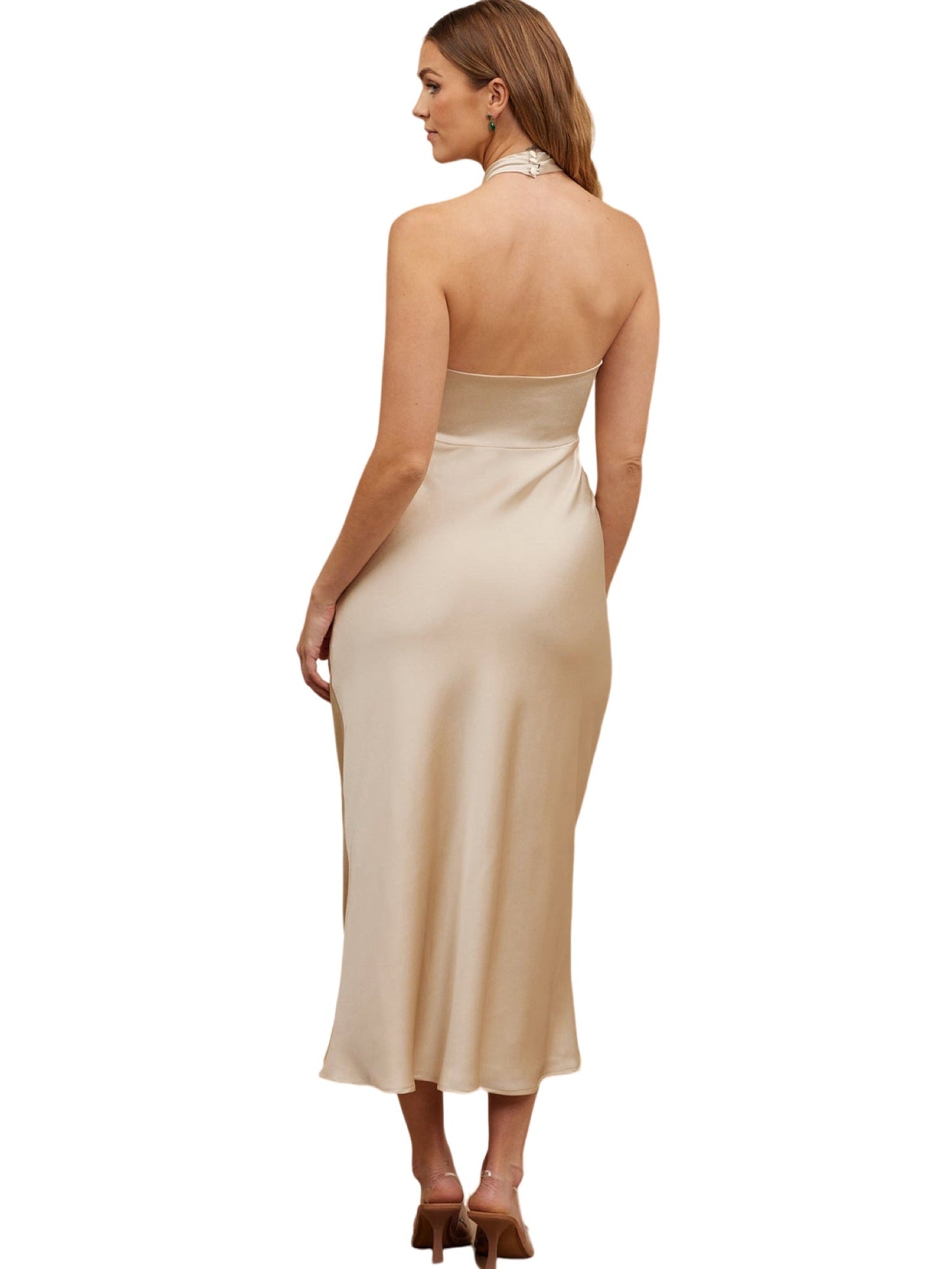 Satin Column Halter Sleeveless-Dress-GD101863