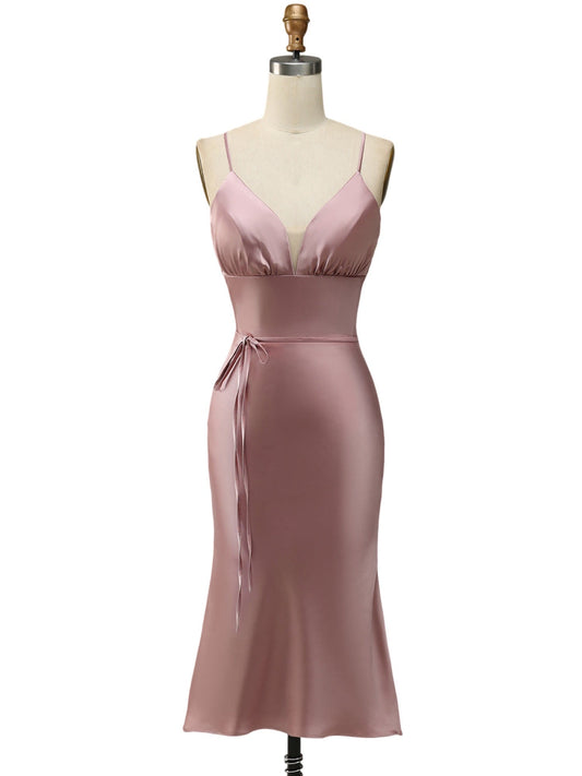 Stretch Satin Column One Shoulder Sleeveless Dress-GD101868