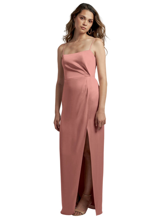 Stretch Satin Column Boat Neck Sleeveless Dress-GD101880