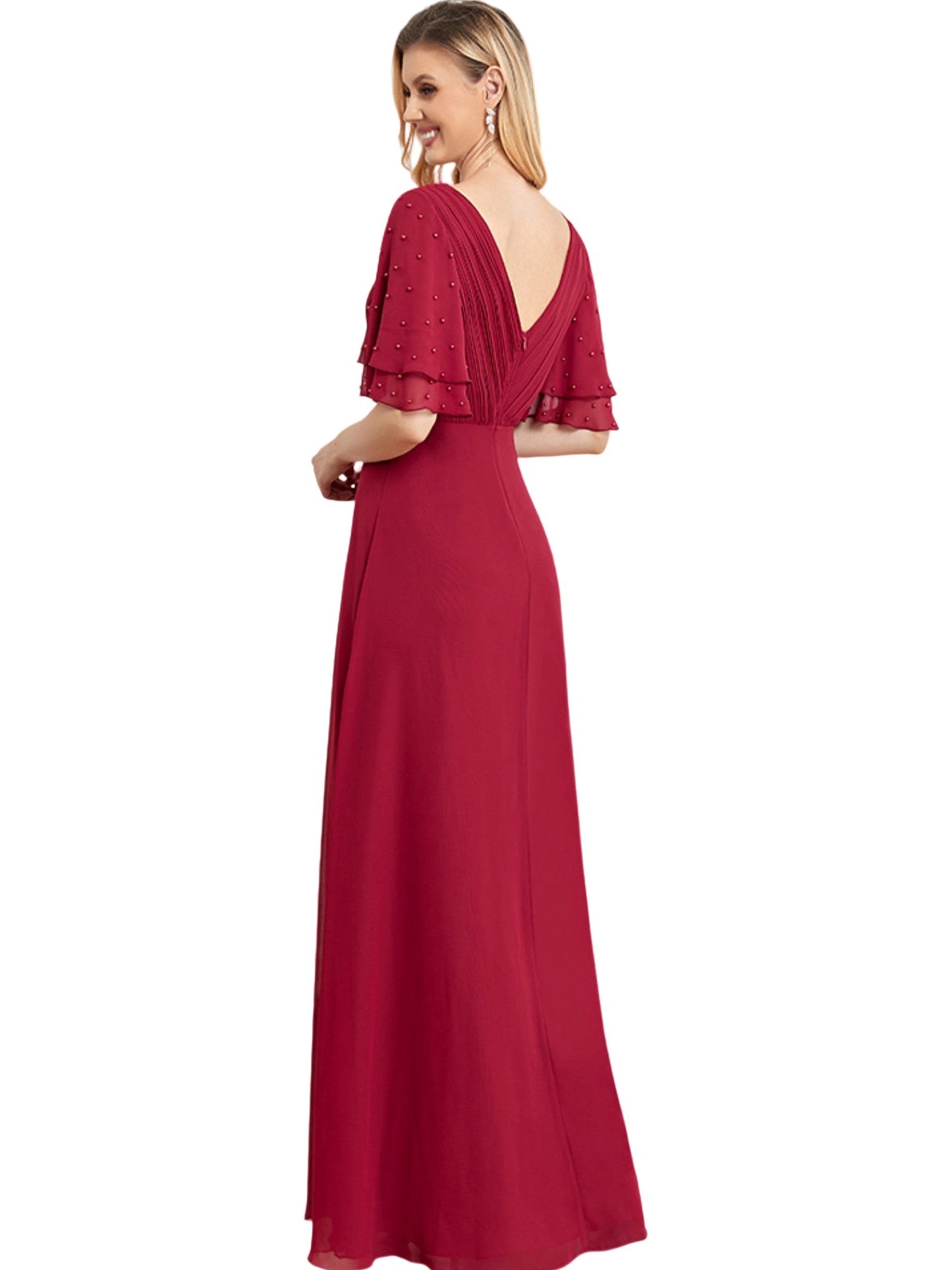 Pearl Chiffon A-Line V-Neck Half Sleeves-Dress-GD101888