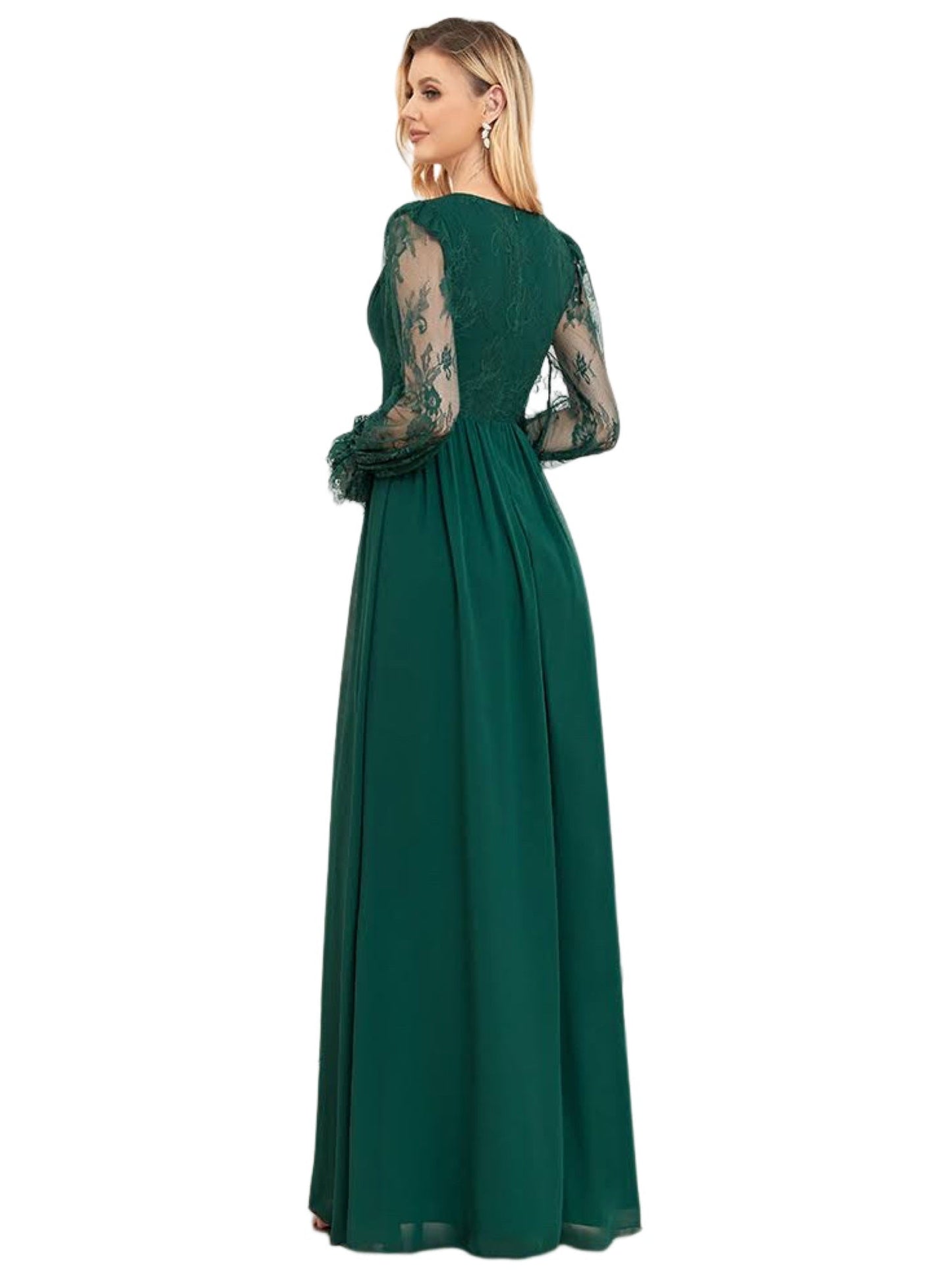 Pearl Chiffon Empire V-Neck Long Sleeves-Dress-GD101890