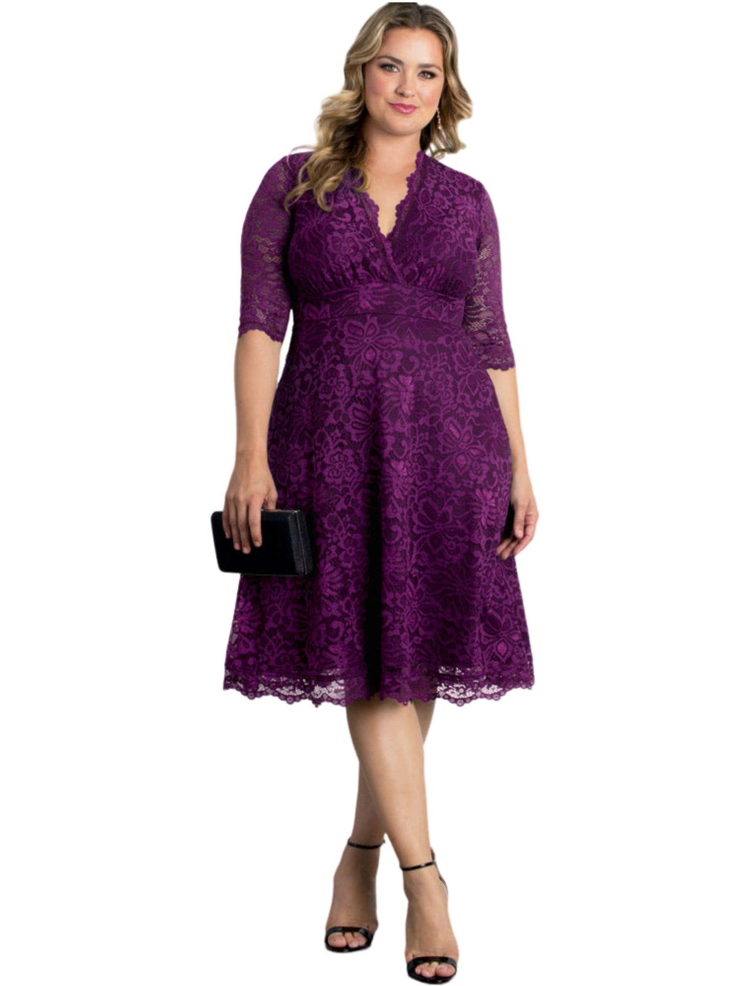 Lace A-Line V-Neck Half Sleeves Dress-GD101922