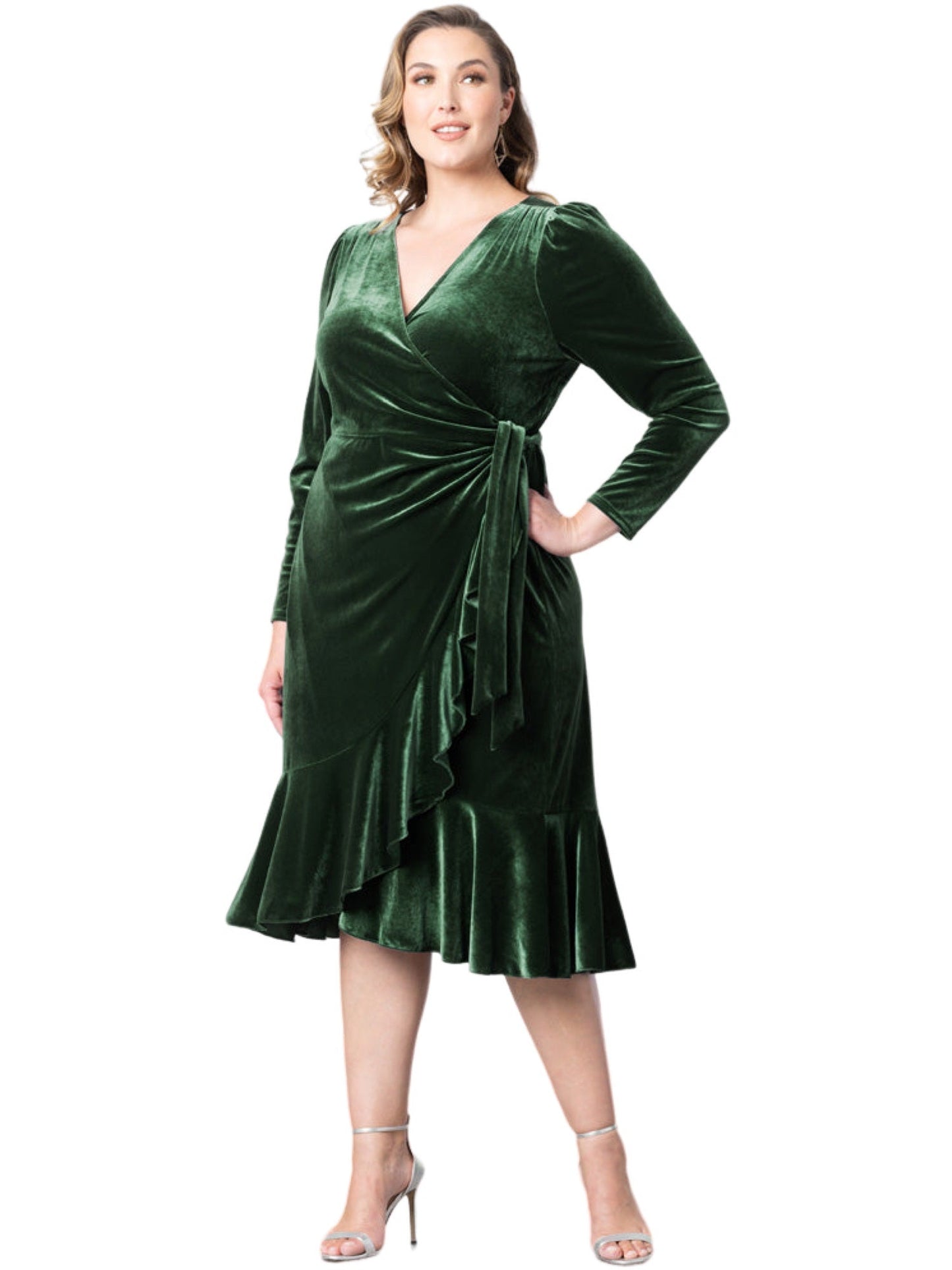 Velvet A-Line V-Neck Long Sleeves-Dress-GD101924