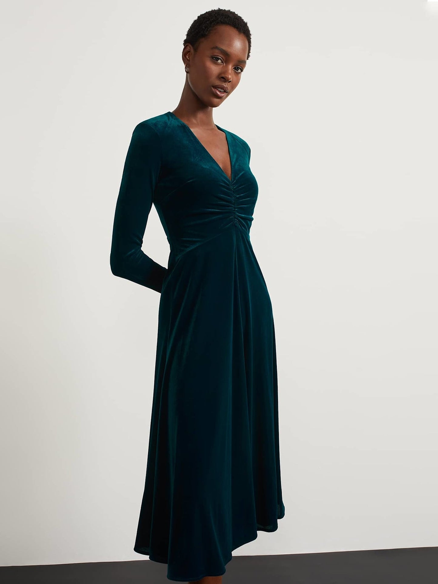 Velvet A-Line V-Neck Long Sleeves-Dress-GD101929