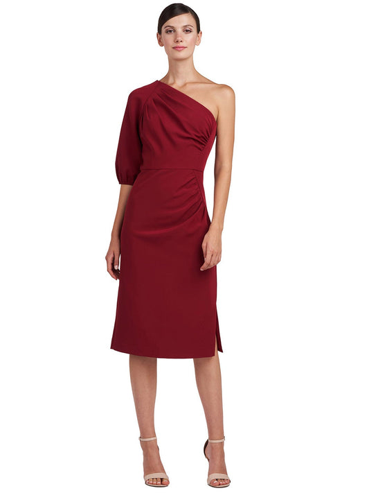 Ruched Surplice Column One Shoulder Half Sleeve-Dress-GD101955