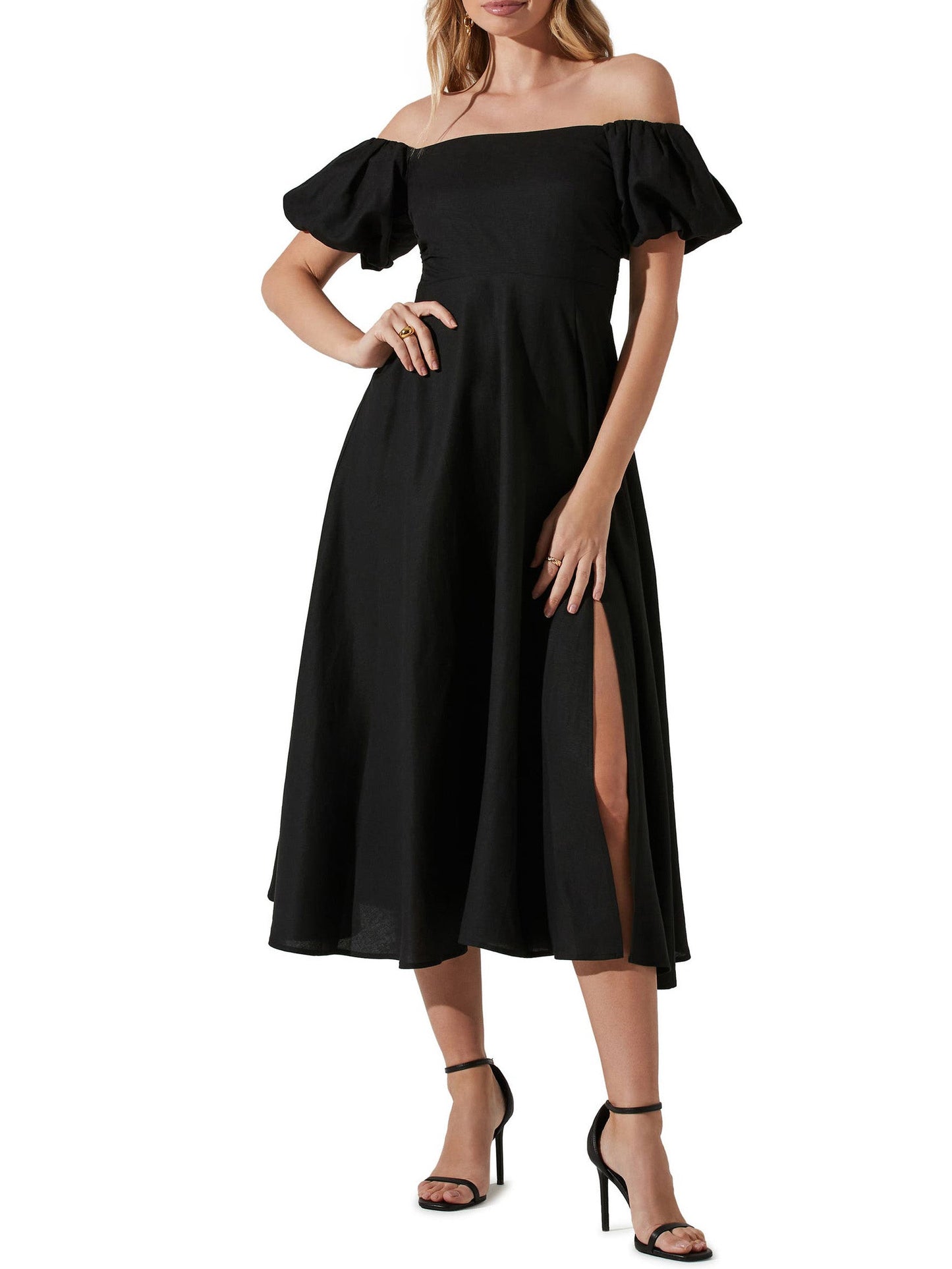 Ruched Surplice A-Line Off the Shoulder Half Sleeves-Dress-GD102206