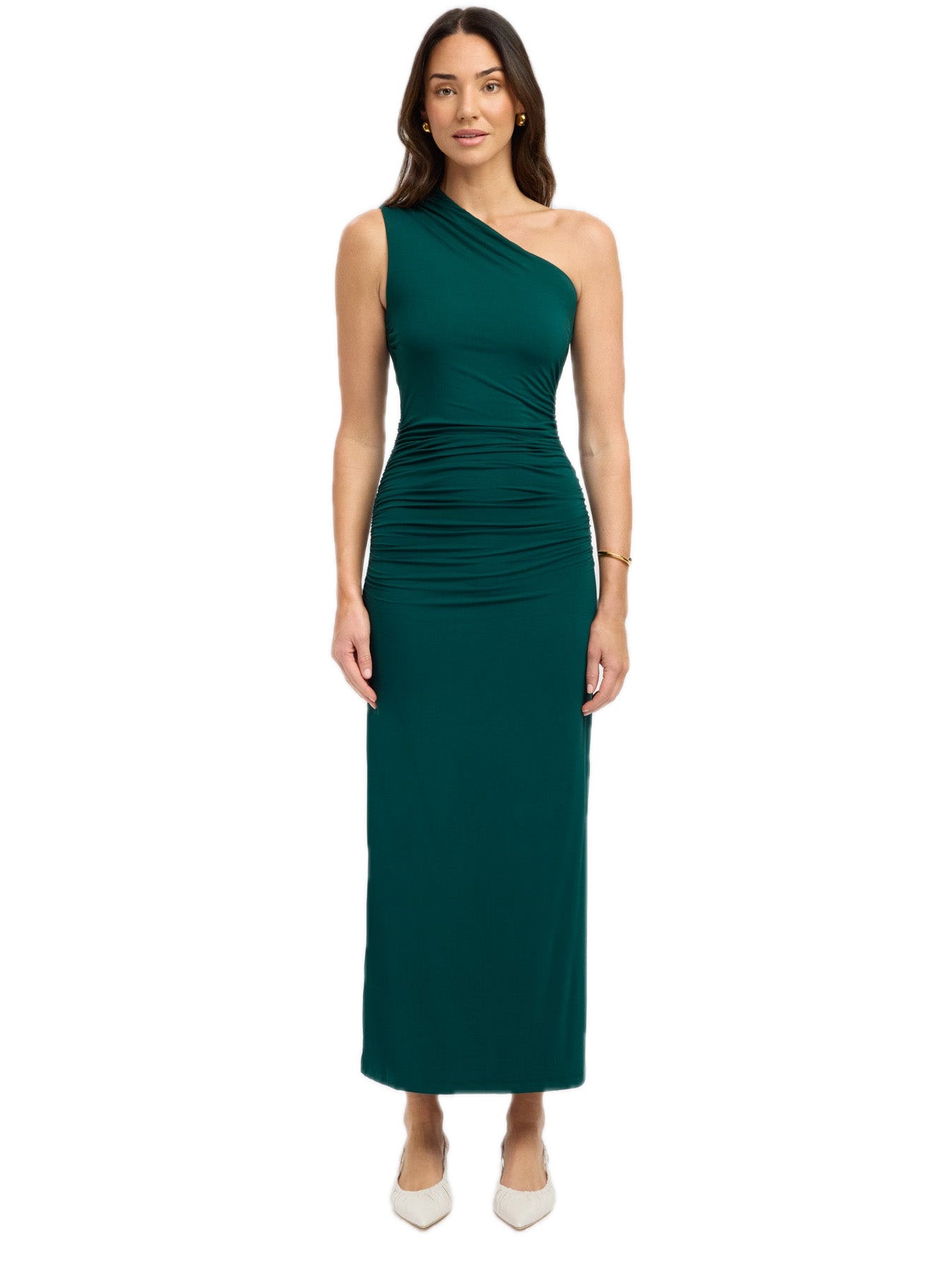 Ruched Surplice Sheath One Shoulder Sleeveless Dress-GD102243