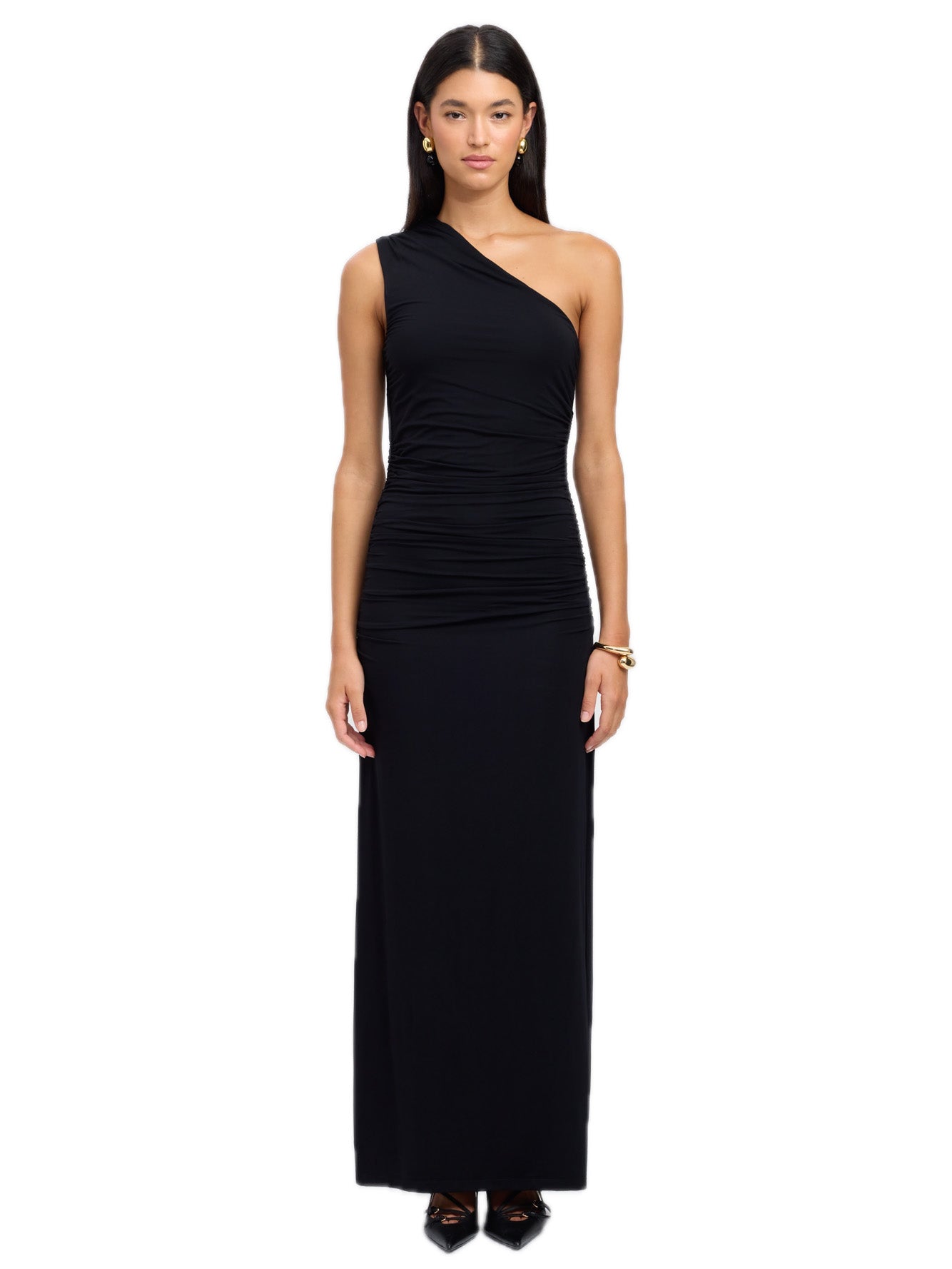 Ruched Surplice A-Line One Shoulder Sleeveless Dress-GD102244