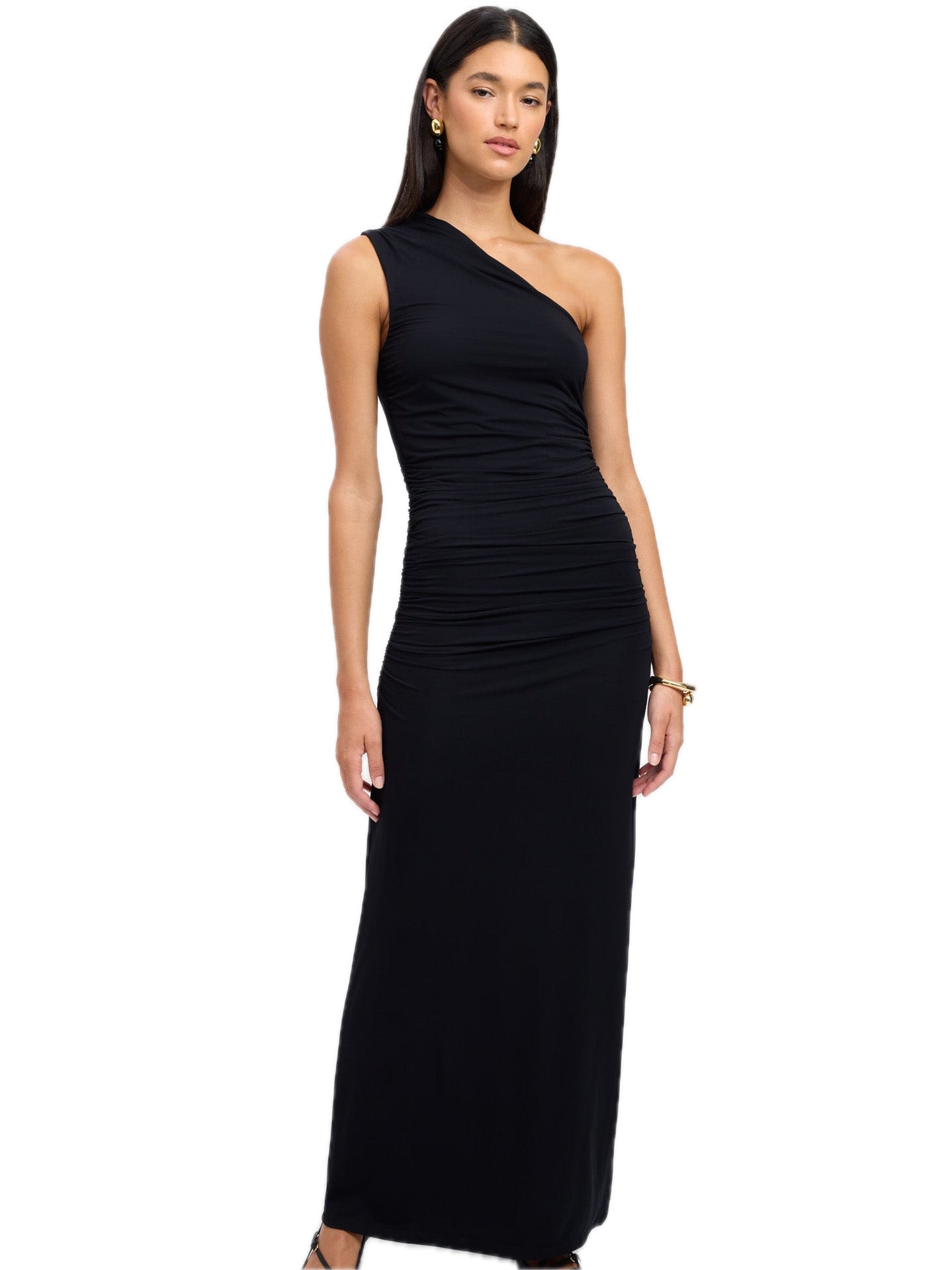 Ruched Surplice A-Line One Shoulder Sleeveless Dress-GD102244