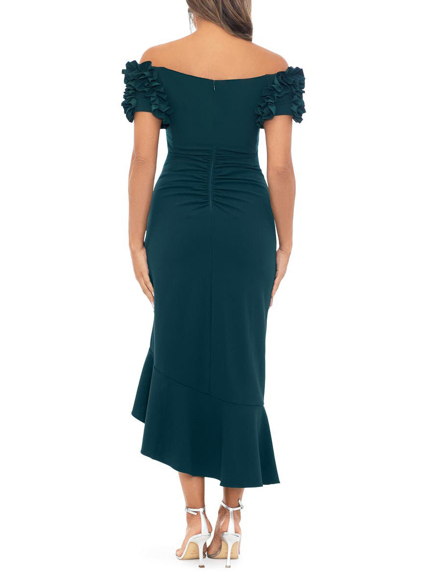 Ruched Surplice Sheath Off the Shoulder Half Sleeves Dress-GD102254