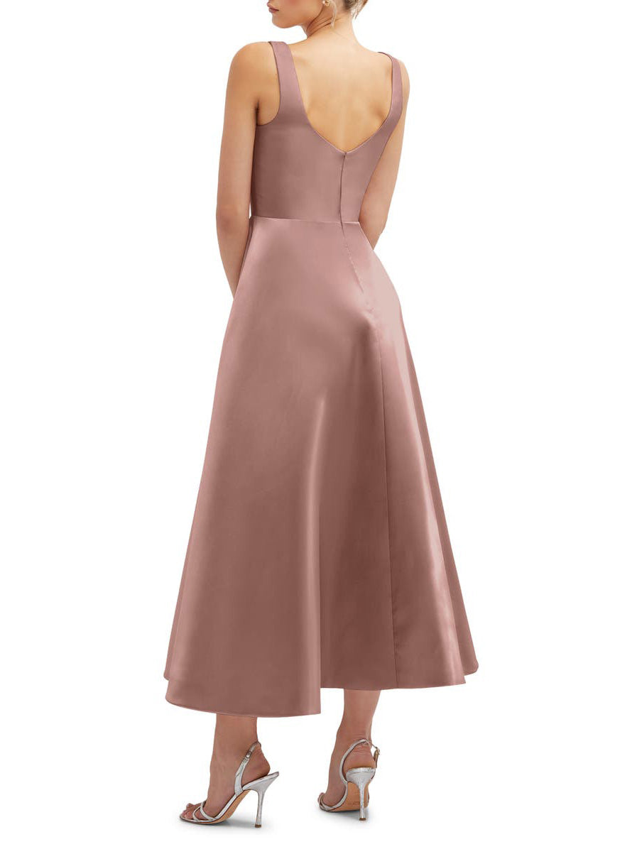 Satin A-Line Boat Neck Sleeveless Dress-GD102256