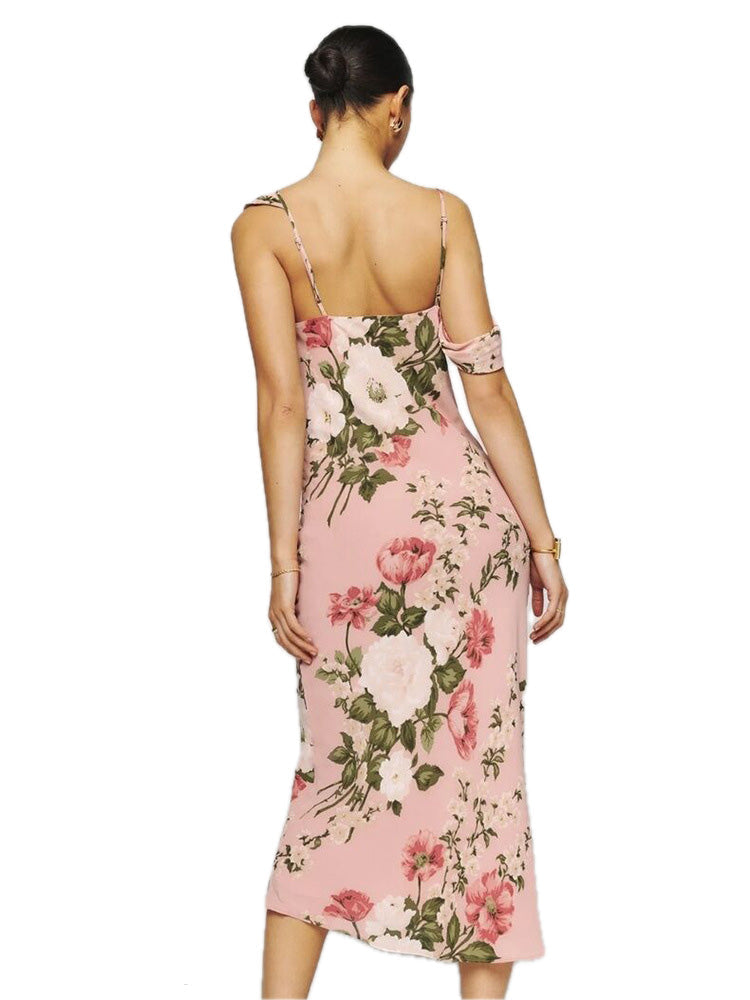 Floral Sheath Cowl Neck Sleeveless Dress-GD200803