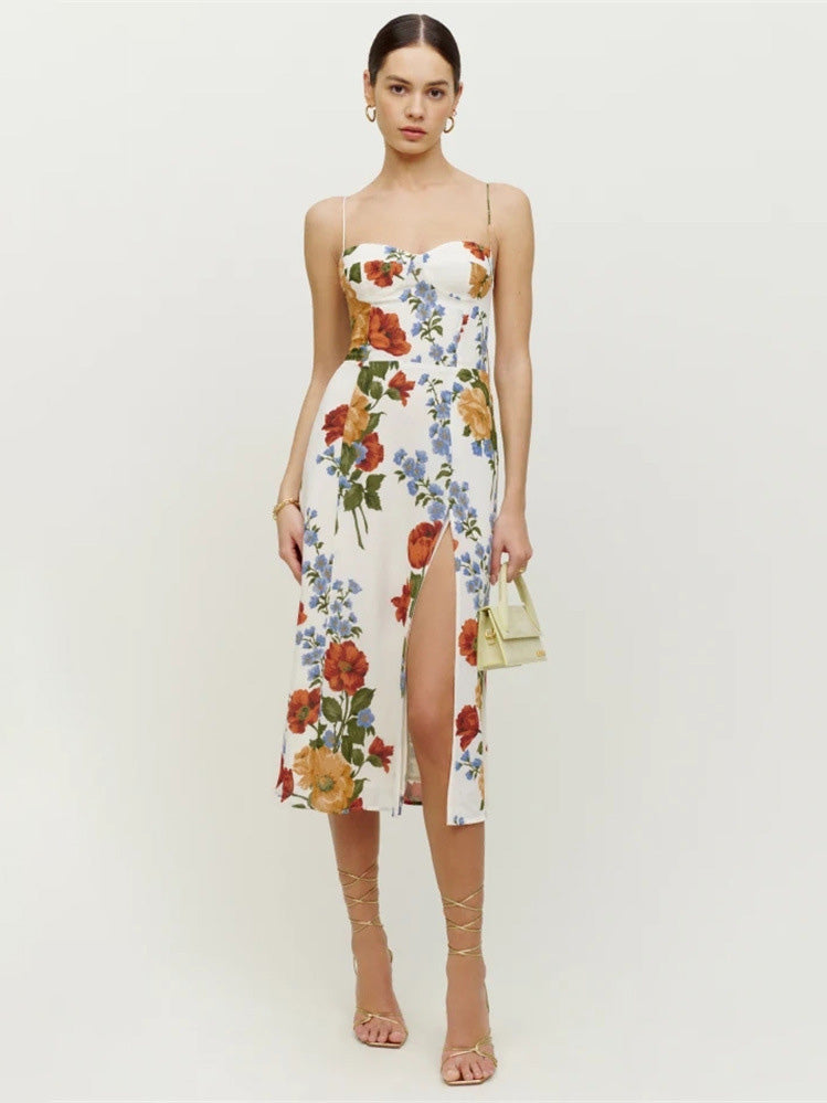 Floral A-Line Spaghetti Straps Sleeveless Dress-GD200809