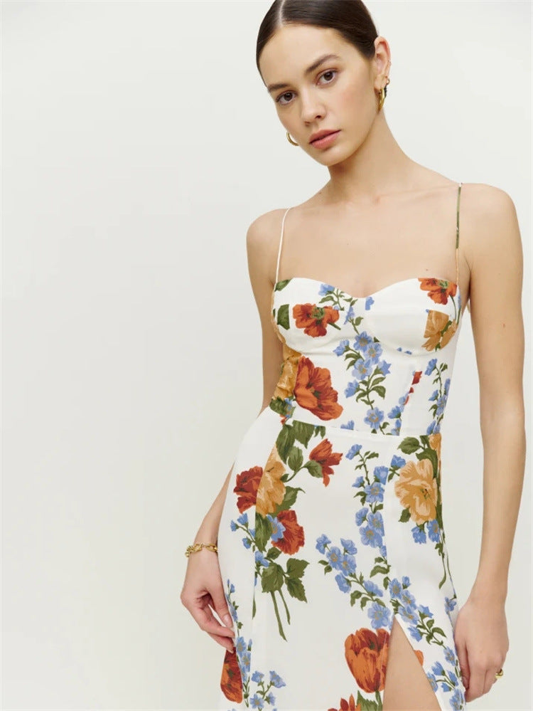 Floral A-Line Spaghetti Straps Sleeveless Dress-GD200809