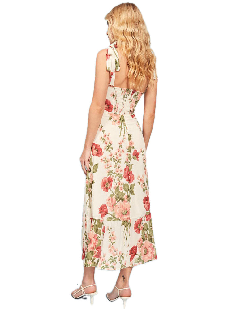 Floral A-Line Boat Neck Sleeveless Dress-GD200811