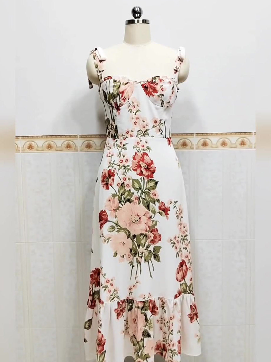 Floral A-Line Boat Neck Sleeveless Dress-GD200811