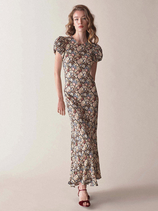 Floral Mermaid Scoop Neck Half Sleeves Dress-GD200814