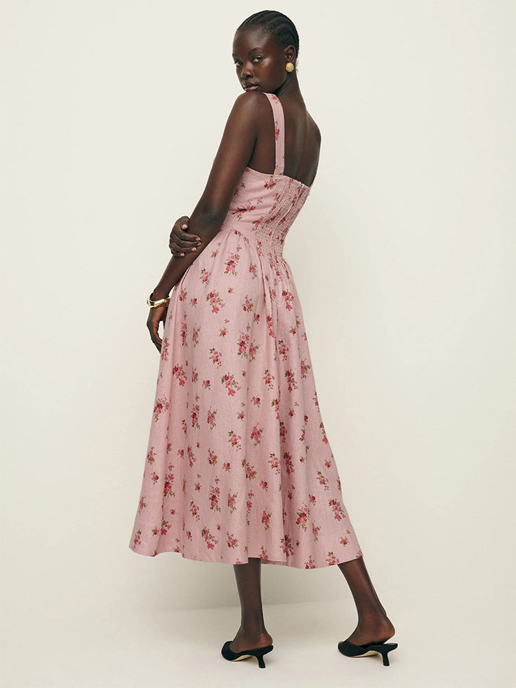 Floral A-Line Boat Neck Sleeveless Dress-GD200817