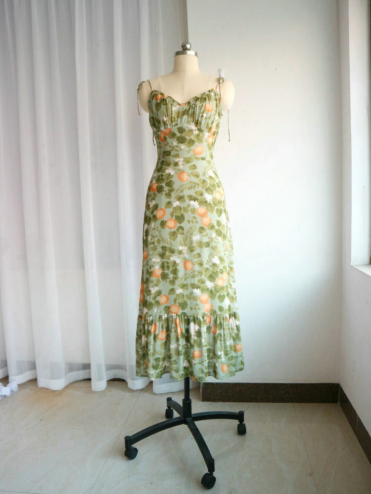 Floral A-Line Spaghetti Straps Sleeveless Dress-GD200820