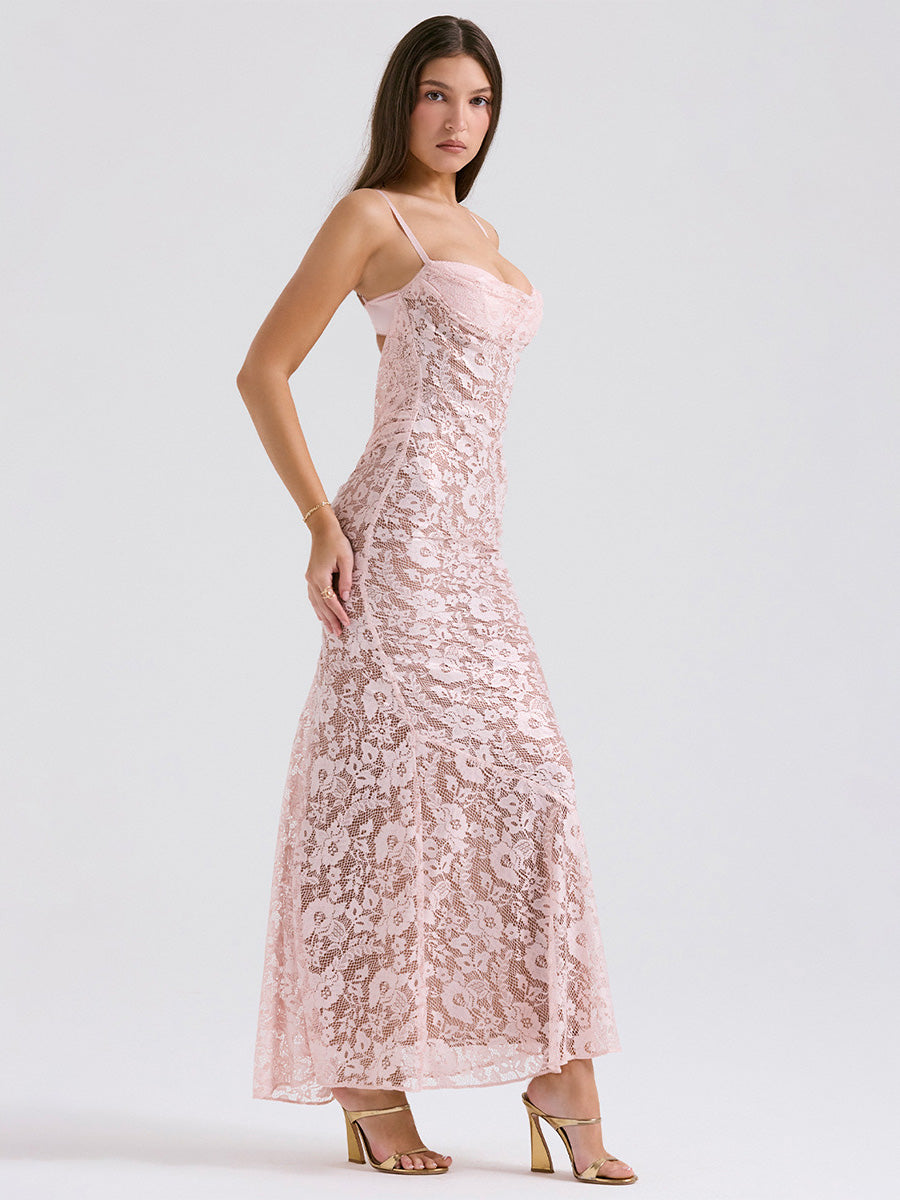 Lace Sheath Spaghetti Straps Sleeveless Dress-GD200831