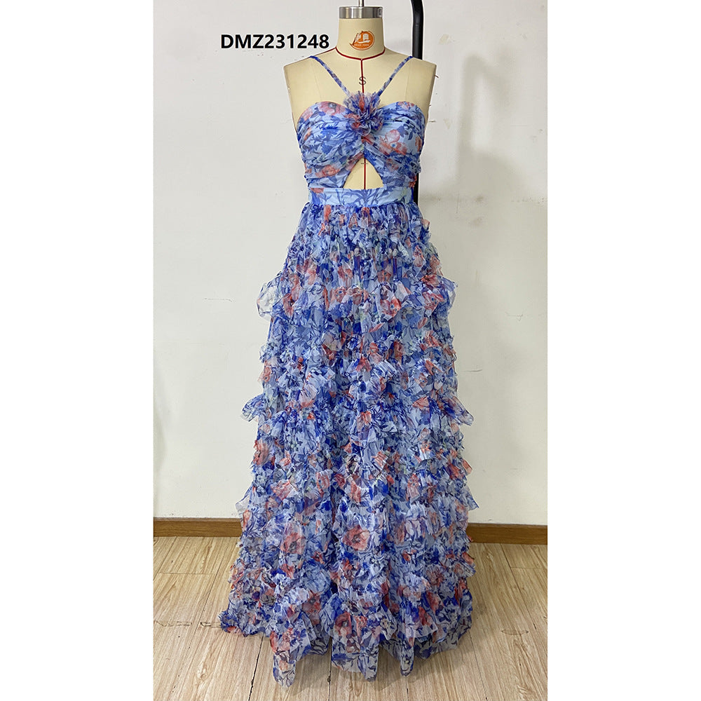 Floral A-Line Halter Sleeveless Dress-GD200840