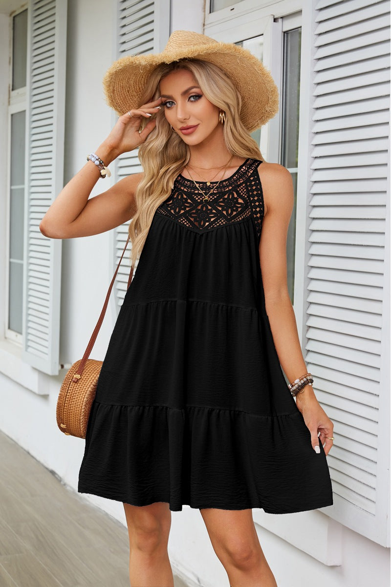 Lace Hollow Summer Sleeveless Short Dresses