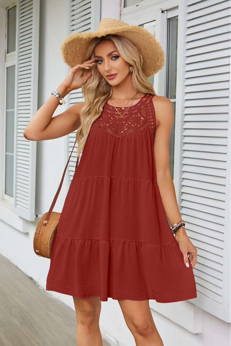 Lace Hollow Summer Sleeveless Short Dresses