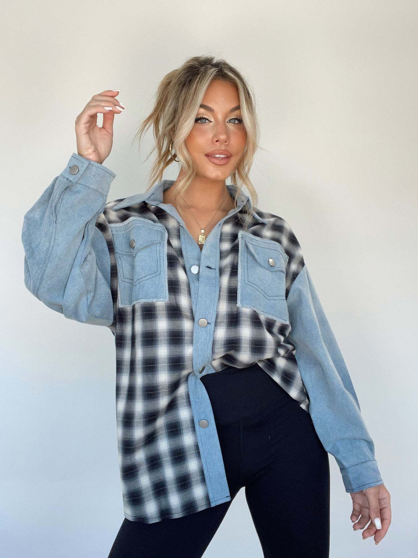 MODA -  Modern Denim and Plaid Hybrid Shirt