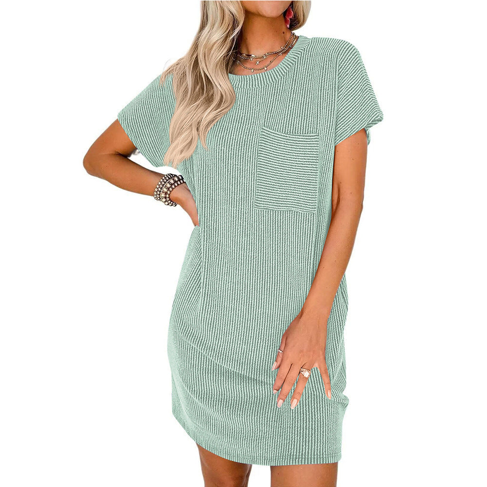 Summer Casual Short Sleeve Pocket Summer Short Dresses for Women