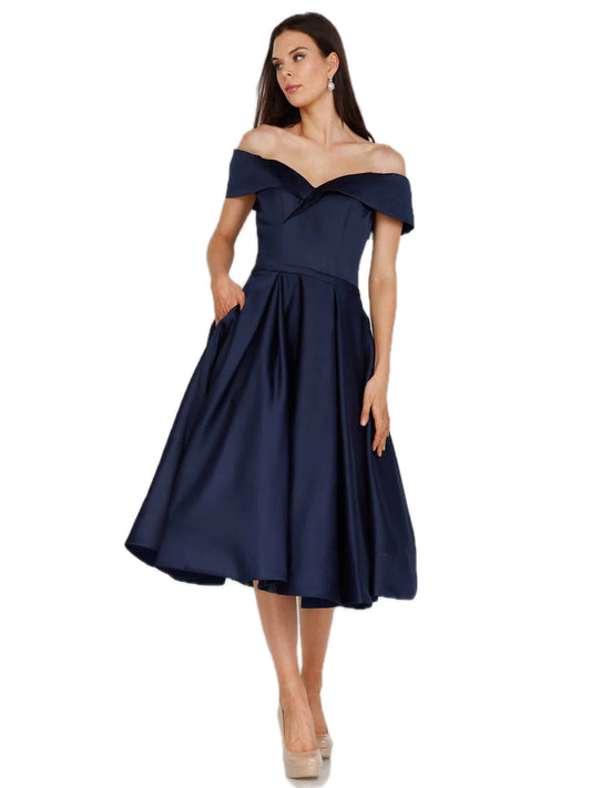 Satin A-Line Off the Shoulder Half Sleeves Dress-GD102235