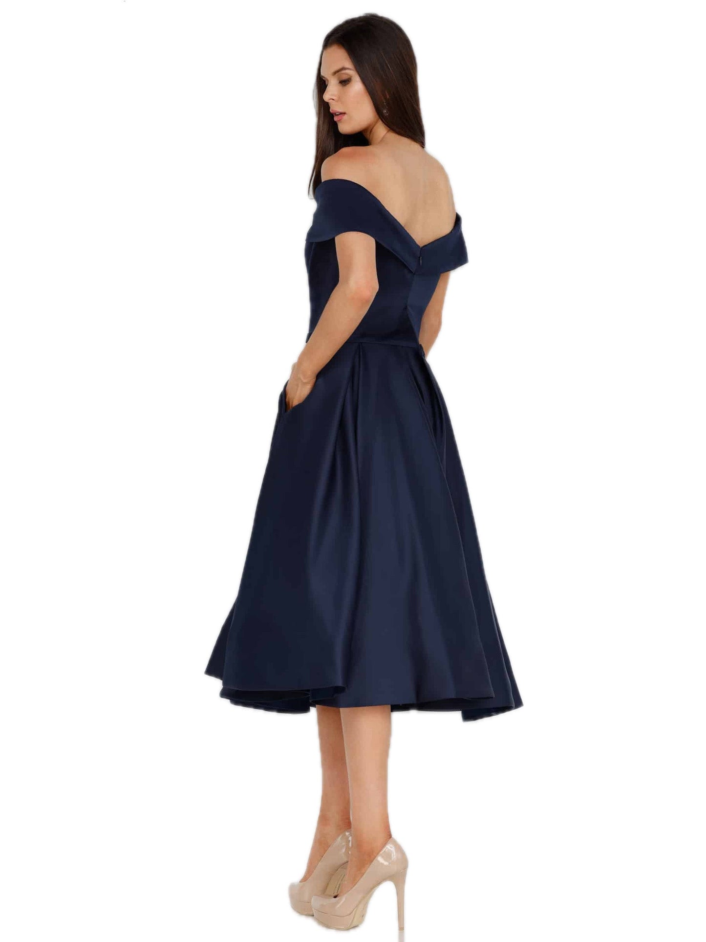 Satin A-Line Off the Shoulder Half Sleeves Dress-GD102235