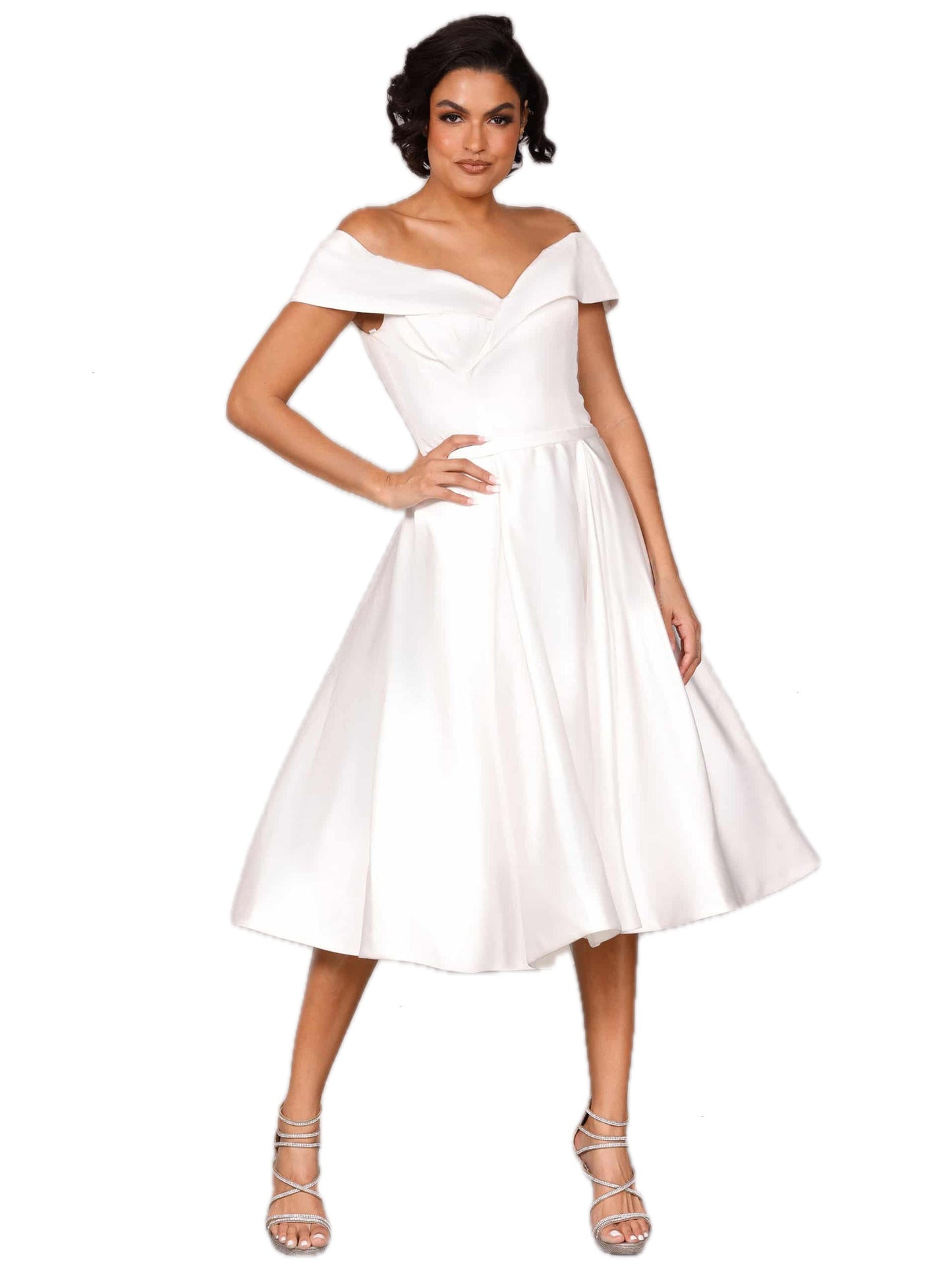 Satin A-Line Off the Shoulder Half Sleeves Dress-GD102235