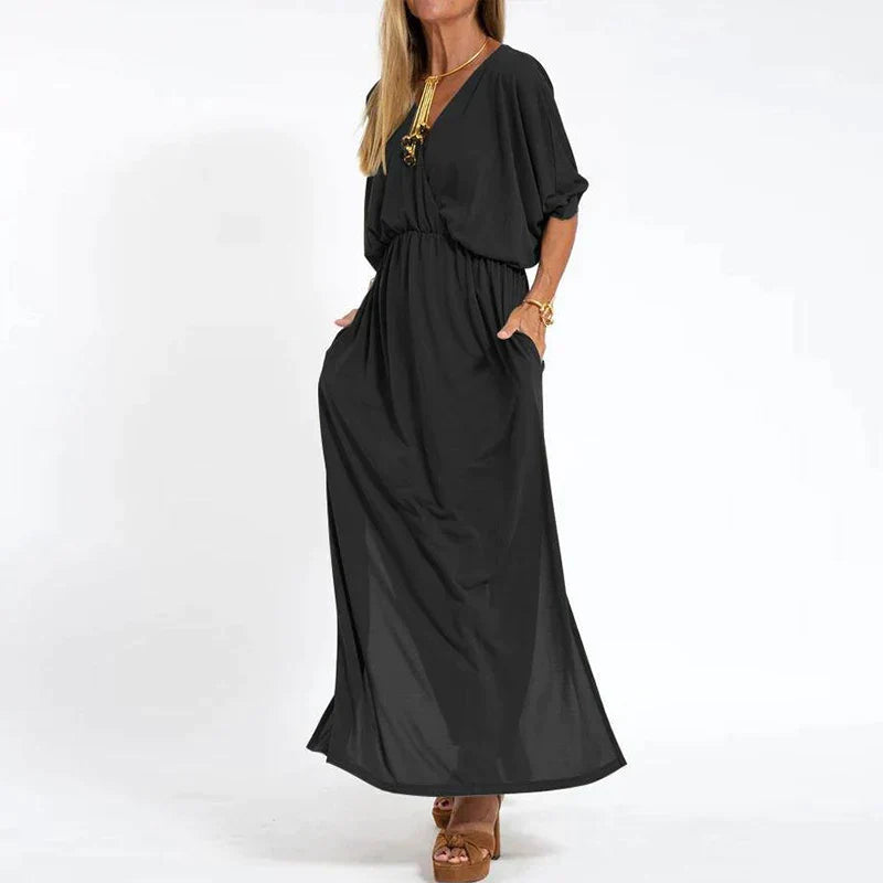 Angelina | Long Vintage Dress With Side Split At High Waist