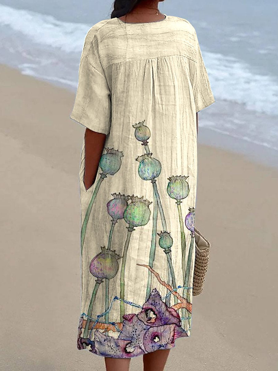 Women's V-neck Poppy Fruit Seaside Resort Style Dress