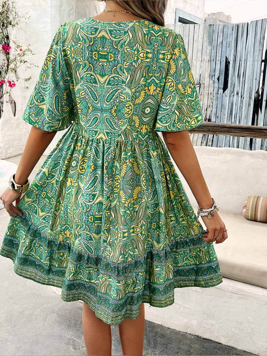 Women's Botanical Print V-Neck Dress